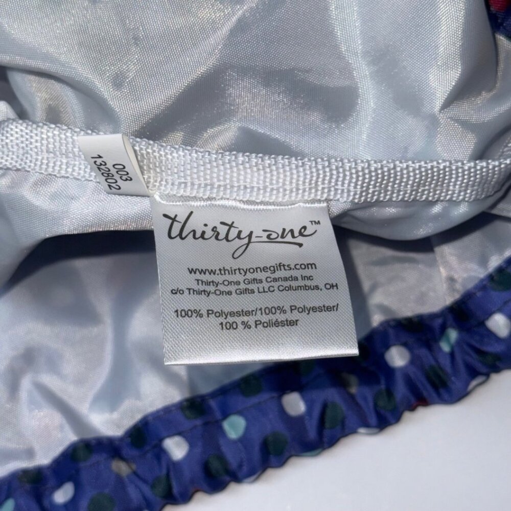 Thirty One Cinch Sac Playful Pop Polka Dot Navy Blue Drawstring Backpack - Picture 7 of 9